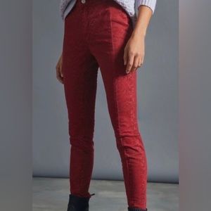 Anthropologie Pilcro high rise flocked red floral denim legging